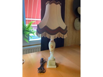 Vintage bordslampa onyx/marmor – Ny el eurokontakt – Höjd 61cm med skärm