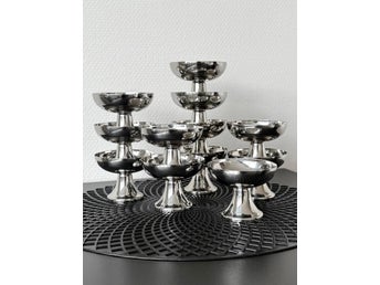 Vintage rostfritt stål Motta Italia Inox silver glasskålar metall 6-pack