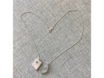 Halsband kedja 925 sterling silver strandglas hav glas porslin genuine sea glass