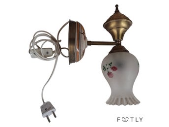 Vägglampa Vintage Glas Mässing Blommor Rosor Lampett Retro Design