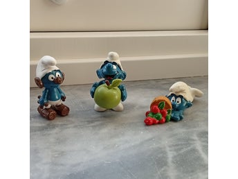 Smurfar smurf med äpple, smurf med fruktkorg, clockwork robot smurf WBerrie