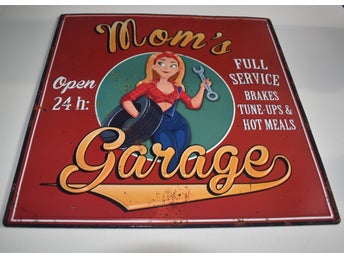 Plåtskylt Mom`s Garage, retro, vintage, 50-tals design.