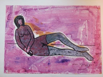 Hermann Geiger. Signerad målning (akvarell, blandteknik). 1974