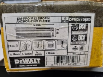 DEWALT DM-PRO M12 DROPIN ANCHOR-ZINC PLATED