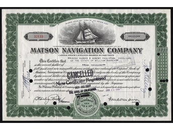 1959 California: Matson Navigation Company - Honolulu, Hawaii - 1000 Shares