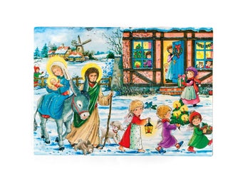 Adventskalender Den heliga familjen A3 28x40 cm – glitter & 24 luckor