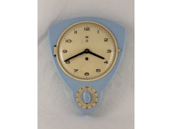 KLOCKA / VÄGGKLOCKA / KÖKSKLOCKA MED TIMER I LJUS BLÅ PLAST RETRO DESIGN