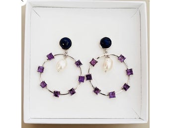 Örhängen Lapis Lazuli Ametist och Pärla Sterling Silver 925