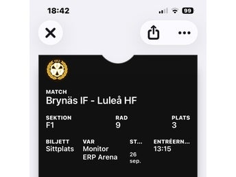 Matchbiljett Brynäs-Luleå 26/9 kl.15.15