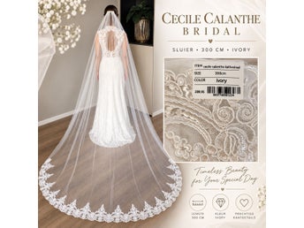 Cecile Calanthe Bridal elfenbensvit bröllopsslöja, storlek 300CM
