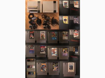 2 st Nintendo 8-bit basenheter, 4 handkontroller, 17 spel + 3 Supernintendo-spel