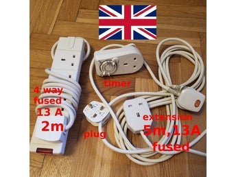 UK brittiska el artiklar extension cord, power strip, timer, plugs