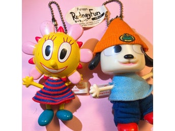 PaRappa the Rapper & Sunny Funny 1997 Mascot Keychain TAKARA Heisei Retro
