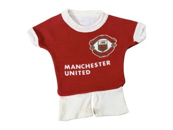 Manchester United Vintage Mini Tröja Shorts Röd Vit Bomull Fotboll Retro