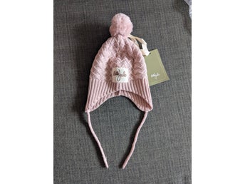 NY Little Jalo mössa 100% merinoull stl 48/50 rosa tofs knytning ullmössa