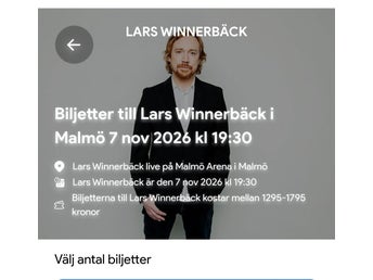 Biljetter till Lars Winnerbäck i Malmö 7 nov 2026 kl 19:30