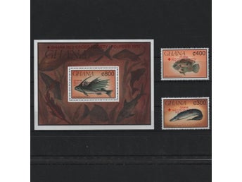 Ghana 1993 Fiskar övertryck Röda Korset 2v + block