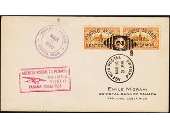 PANAMA - 1930 - FÖRSTA FLYGTUREN - PANAMA till COSTA RICA - AGENCIA POSTAL PANAMA