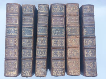 Buffon – Histoire naturelle 1769–1788, 6 vol, samtida helskinnband, planscher