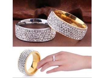 HELT NYTT! 5 rader Rhinestone ringar för kvinnor män lyx rostfritt stål kristall