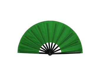 Grön Solfjäder - Enfärgad - Extra stor 33cm - Teater - Plastbas