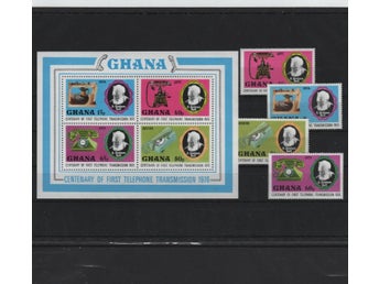 Ghana 1976 Telefonen 100 år 4v + 4v i block