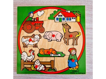Vintage Simplex Wooden Puzzle Farm Scene Holland Knob Puzzle 12 Pieces