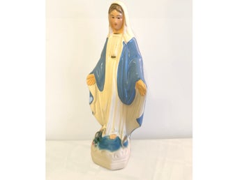 Madonna staty Figurin i porslin Jungfru Maria Madonna Lippelsdorf vintage ikone