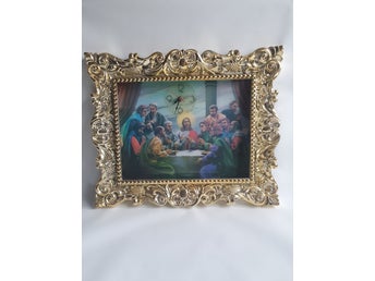 Tavla Nattvarden Jesus väggklocka Kitsch 3d plast retro vintage 1980 1990-tal