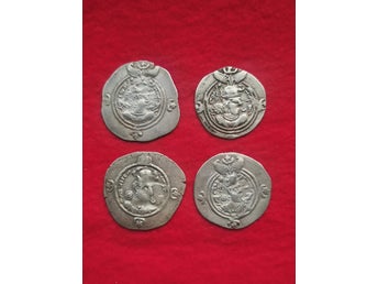 Den Sassanidiska Drakman. Kusro II 591-628 e. Kr. 4 st Silvermynt