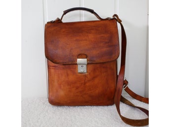 Cognac Skinnväska - Väska i äkta fullnarvsläder- brun -Vintage