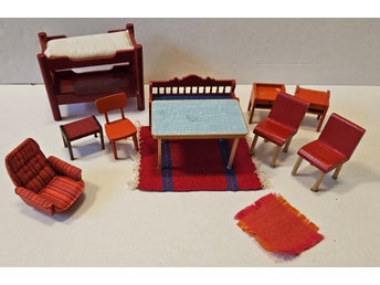 Dockskåp Retro Vintage Lundby Fåtölj Bord Stolar