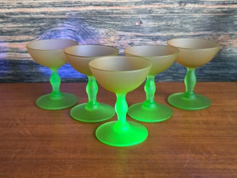 5st Vintage Likörglas Engshyttan Nybro – Art Deco / Uranglas uran 1930/40-tal