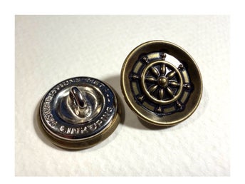 10 st knappar, 20 mm, skeppsratt, roder, metall, retro buttons