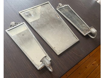 Lampetter spegel set om 3 st speglar i tenn / retro / vintage 1930 SVENSKT TENN