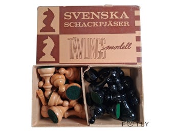 Svenska Schackpjäser Tävlingsmodell 32 st Schack Trä Pjäser Chess Vintage Retro