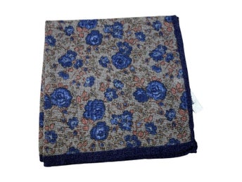 Stenströms Näsduk Ull Blommig Blå Grå Herr Accessoar Made In Italy Bröstnäsduk