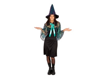 Lunar Witch Häxdräkt klänning, cape, hatt Maskerad Halloween One Size Ny