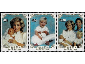 AITUTAKI 1984 Mi 548-550 PRINSESSAN DIANA OCH BABY PRINCE HARRY ** VÄRDE 115.