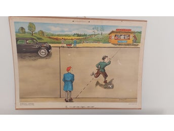 Äldre Svensk Trafikbild Skolplansch 1945 Norstedt Esselte