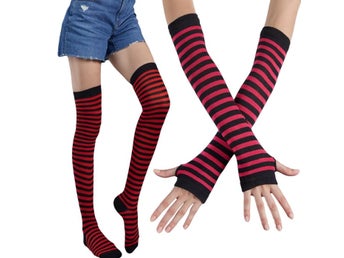 Rosa-svart-randiga Stockings/Over Knee & handledsvärmare, Goth, Cosplay
