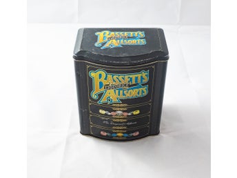 Bassets Liquorice Allsorts Byrå - Vintage Godisburk 1996 - Lakrits Plåtburk