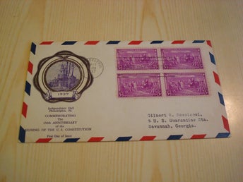 U.S. Constitution 1937 USA förstadagsbrev 4 st. frimärken