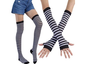 Vit-svart-randiga Stockings/Over Knee & handledsvärmare, Goth, Cosplay