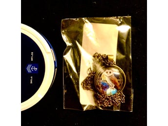 WICCAN - NEW AGE - Halsband - Glas - Uggla med ett Pentagram under månen