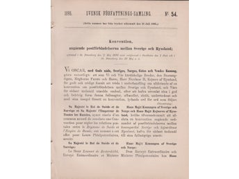 SFS 1895-54 Konvention, angående postförbindelserna mellan Sverige och Ryssland