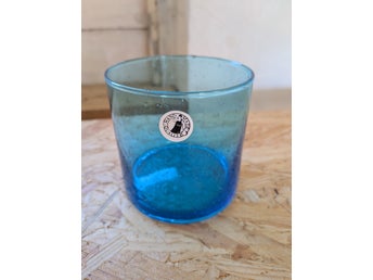 Munblåst blått/turkost glas / ljuslykta med bubblor – Hand Made Quality