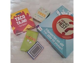 Sällskapsspel: VEM VET MEST?, Taco Tajm!, TRES, Yatzy och kortlek