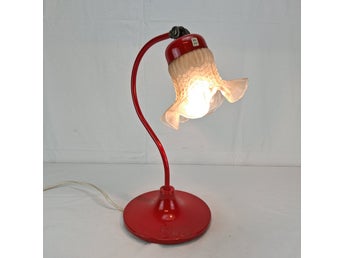 Bordslampa - Ivars no 602 - Röd Metall o Glaskupa - 70/80-tal Retro - Sänglampa