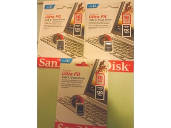 3 x SanDisk Ultra Fit 16GB USB 3.1 (130 MB/s) – HELT NYA i obrutna förpackningar